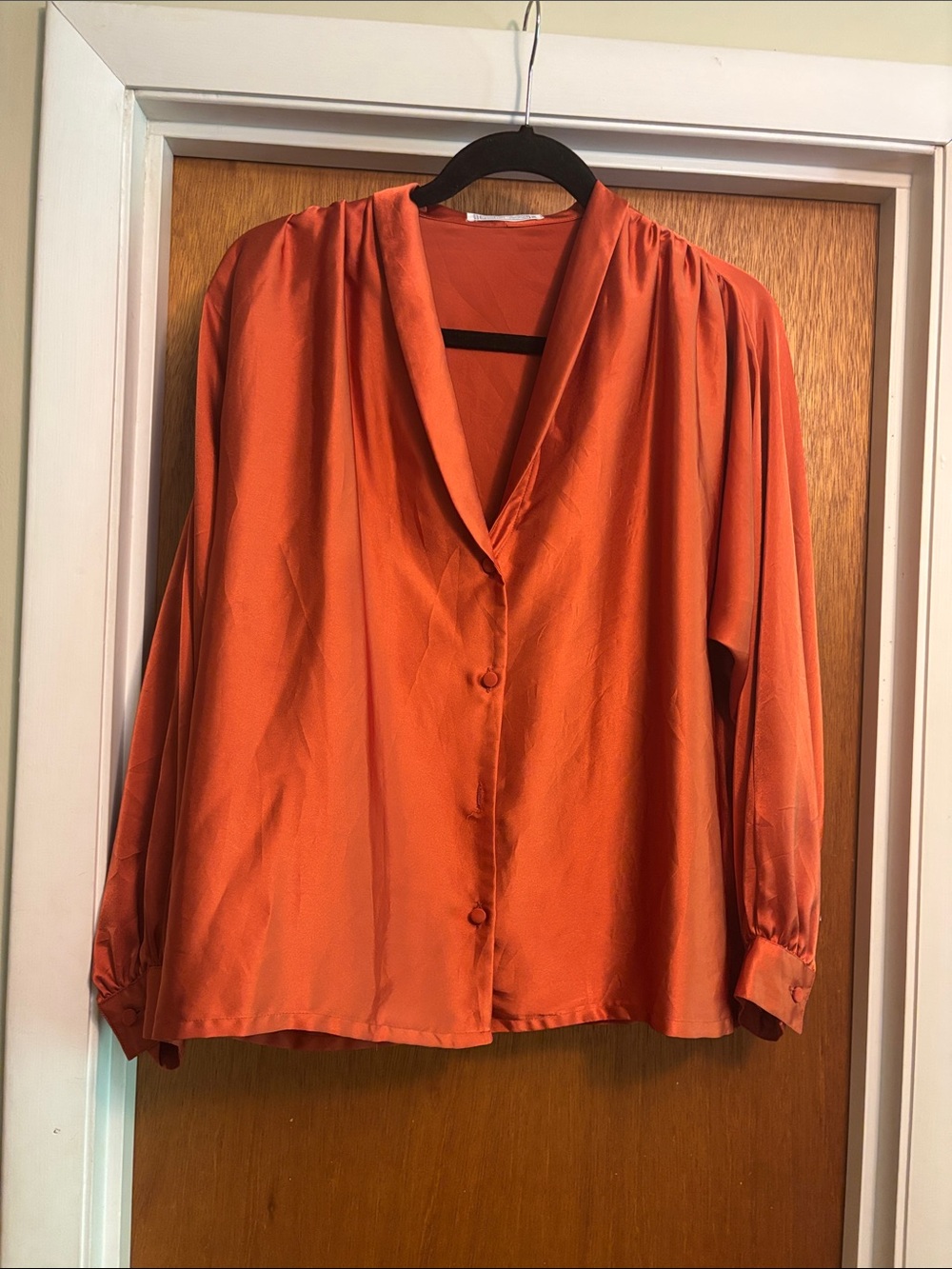 Women's Satin Button-Front Blouse - Orange
